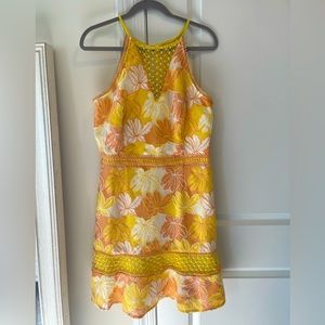 Adelyn Rae Dress Floral Embroidery Detail Yellow and Peach Dress. Beautiful!